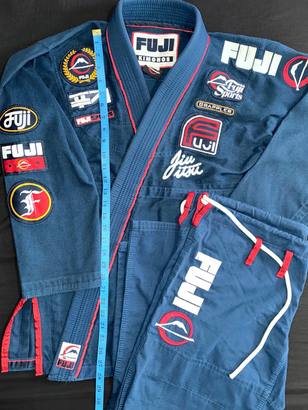 Fuji Blue Jiu Jitsu Gi with Red Trim and Patch Details -Size A2
